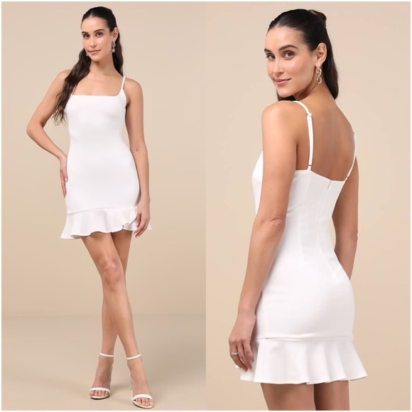 Lulus Dresses & Skirts - LULU’S Compelling Composure White Sleeveless Ruffled Bodycon Mini Dress